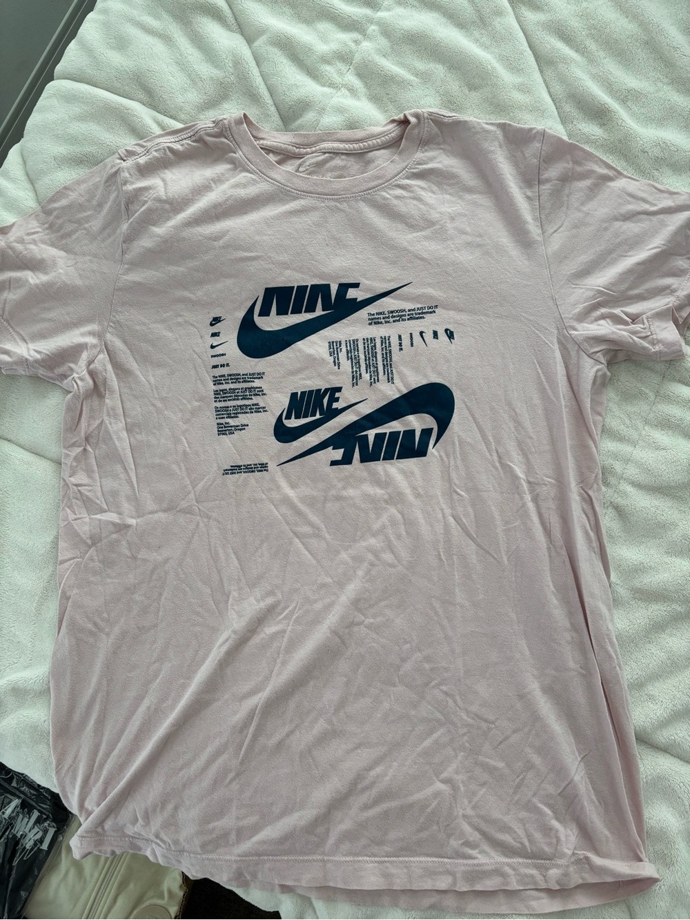 Nike Light Pink Short-Sleeve Tee with Navy Graphic Logo
